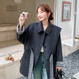 70毛设计感系腰带格子拼接撞色双面呢大衣2D082-G19-P315498，女装毛呢外套，2D082