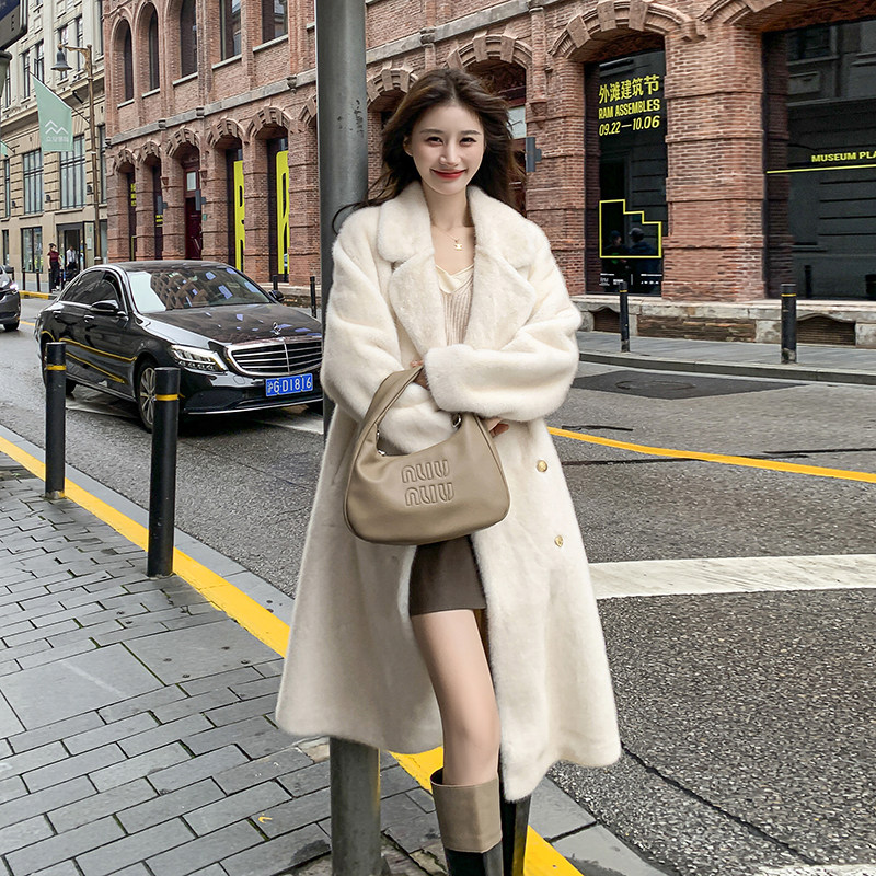 富家千金长款皮毛一体大衣外套女高级感2025新款仿水貂绒环保皮草,女装皮草,2D082