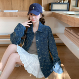蓝色提花牛仔外套女2025春季新款学院风超好看小个子休闲夹克上衣，女装短外套，2D082