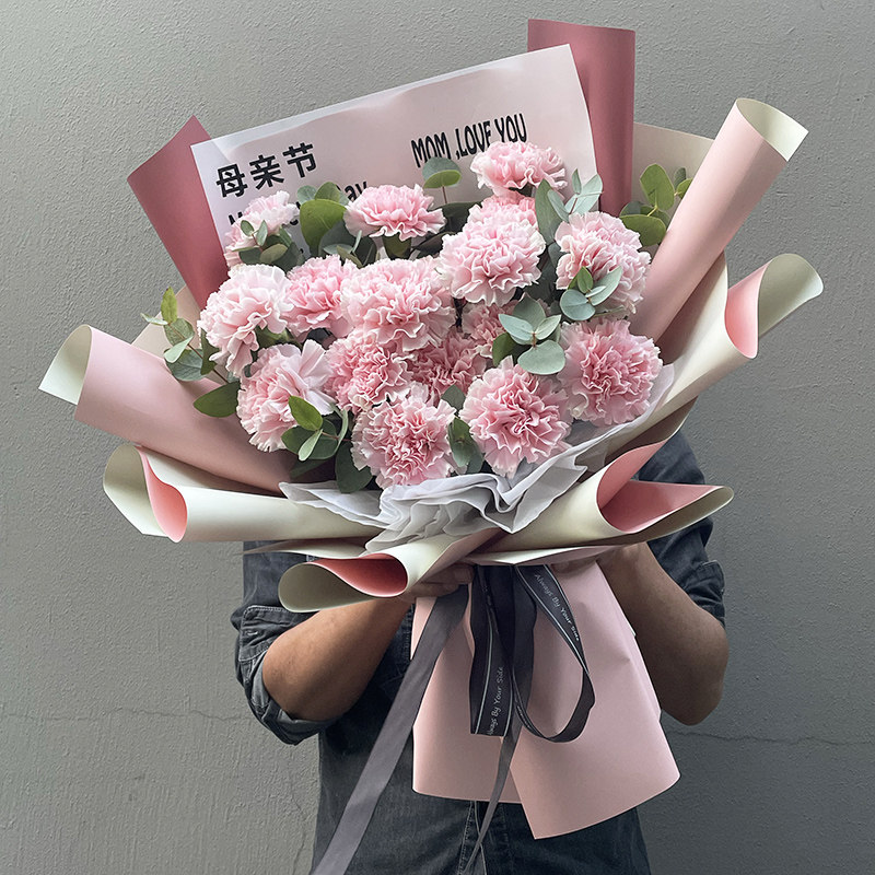 母亲节19朵康乃馨粉玫瑰花束花店生日配送鲜花速递同城北京配送花