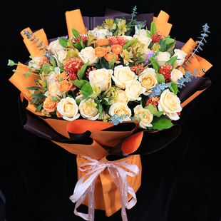 混搭多色紫色粉玫瑰花束花店生日配鲜花速递同城北京送花店小时达