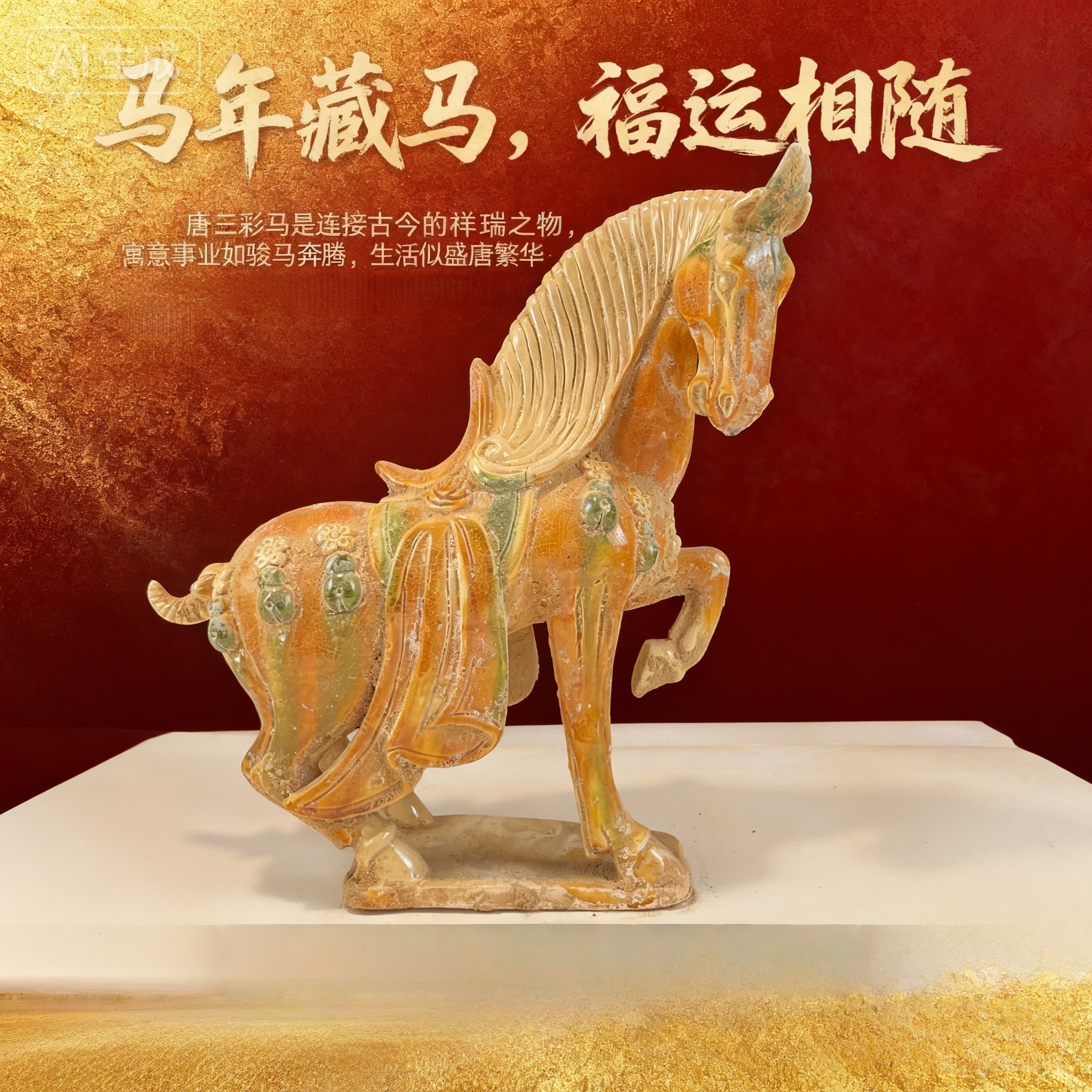 唐三彩仿古马陶瓷摆件复古家居客厅装饰工艺礼品酒柜摆件艺术收藏