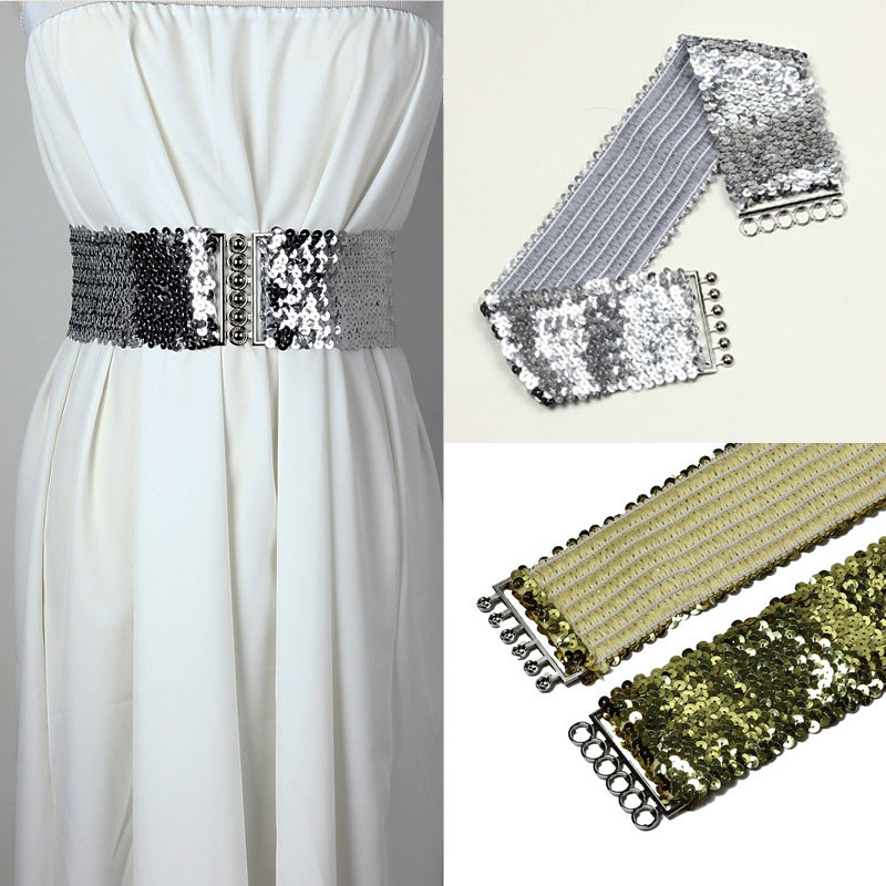 宽腰封亮片对扣亮片百搭弹力