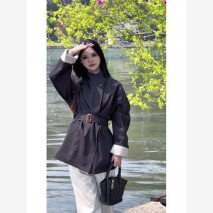 黑色韩系中长款立领风衣羽绒棉服女2025冬季新款宽松收腰外套上衣