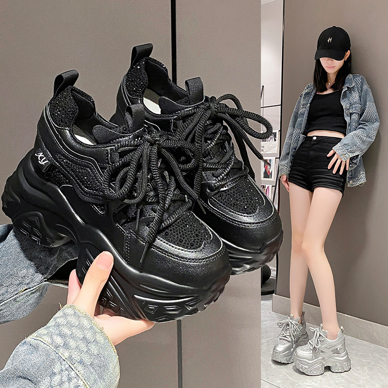 2025春夏新款10cm内增高女鞋厚底亮片老爹鞋女百搭显瘦运动休闲鞋