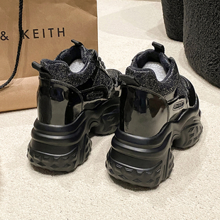 黑色老爹鞋女款2024新款秋冬款增高10cm休闲运动鞋厚底内增高女鞋