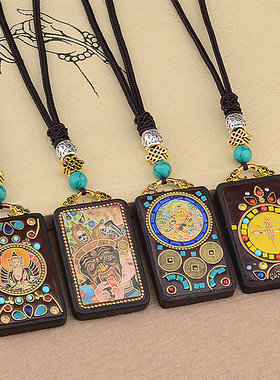 复古五路财神黑檀木佛牌扎基拉姆唐卡吊坠文艺小众挂件纪念