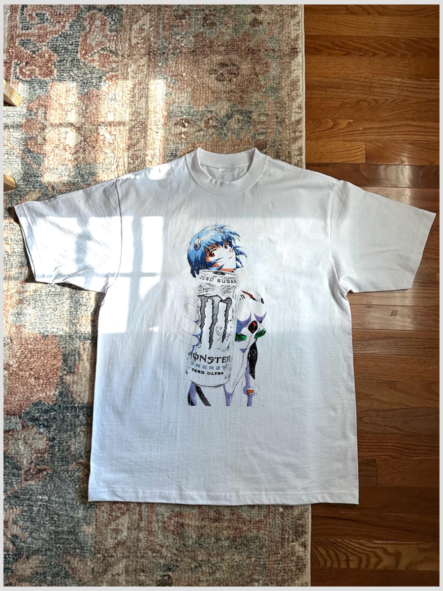 thumbnail for American retro EVA Ayanami white ink print dropped shoulder loose T-shirt wearing preppy style short-sleeved punk tshirt