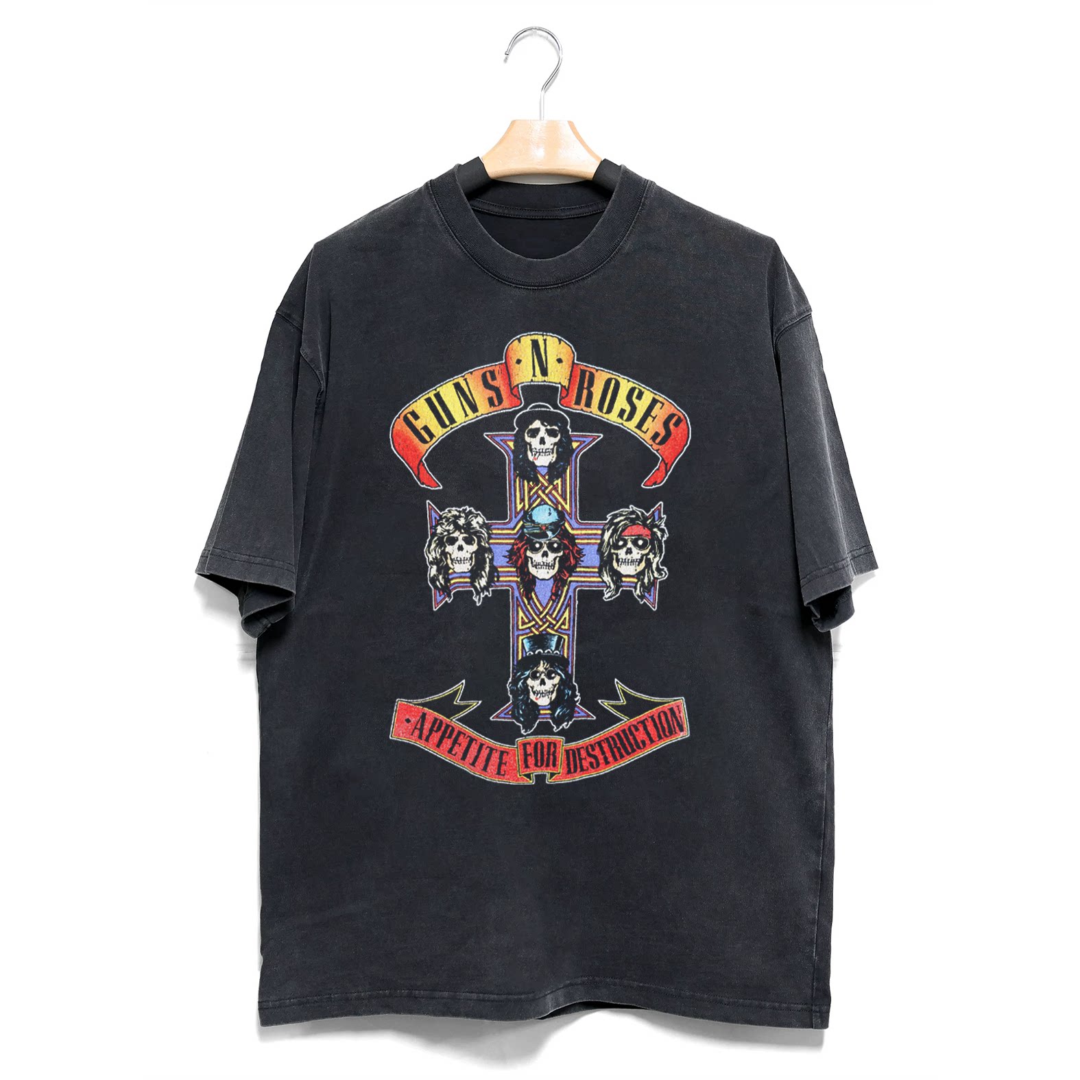 GUNS N' ROSES枪炮与玫瑰摇滚乐队美式复古oversize落肩短袖T恤男