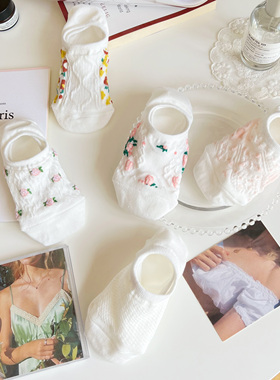 白色袜子女夏季薄款船袜纯棉透气硅胶防滑不掉跟日系浅口隐形袜套