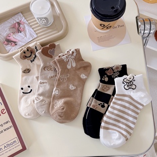 可爱低帮浅口学生运动 韩版 甜美立体卡通袜子女春夏季 短袜纯棉薄款