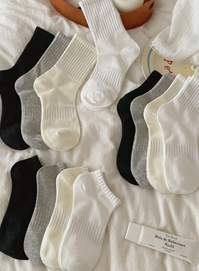 袜子女短袜ins潮纯棉中筒袜奶白色运动袜黑白灰色简约风纯色长袜