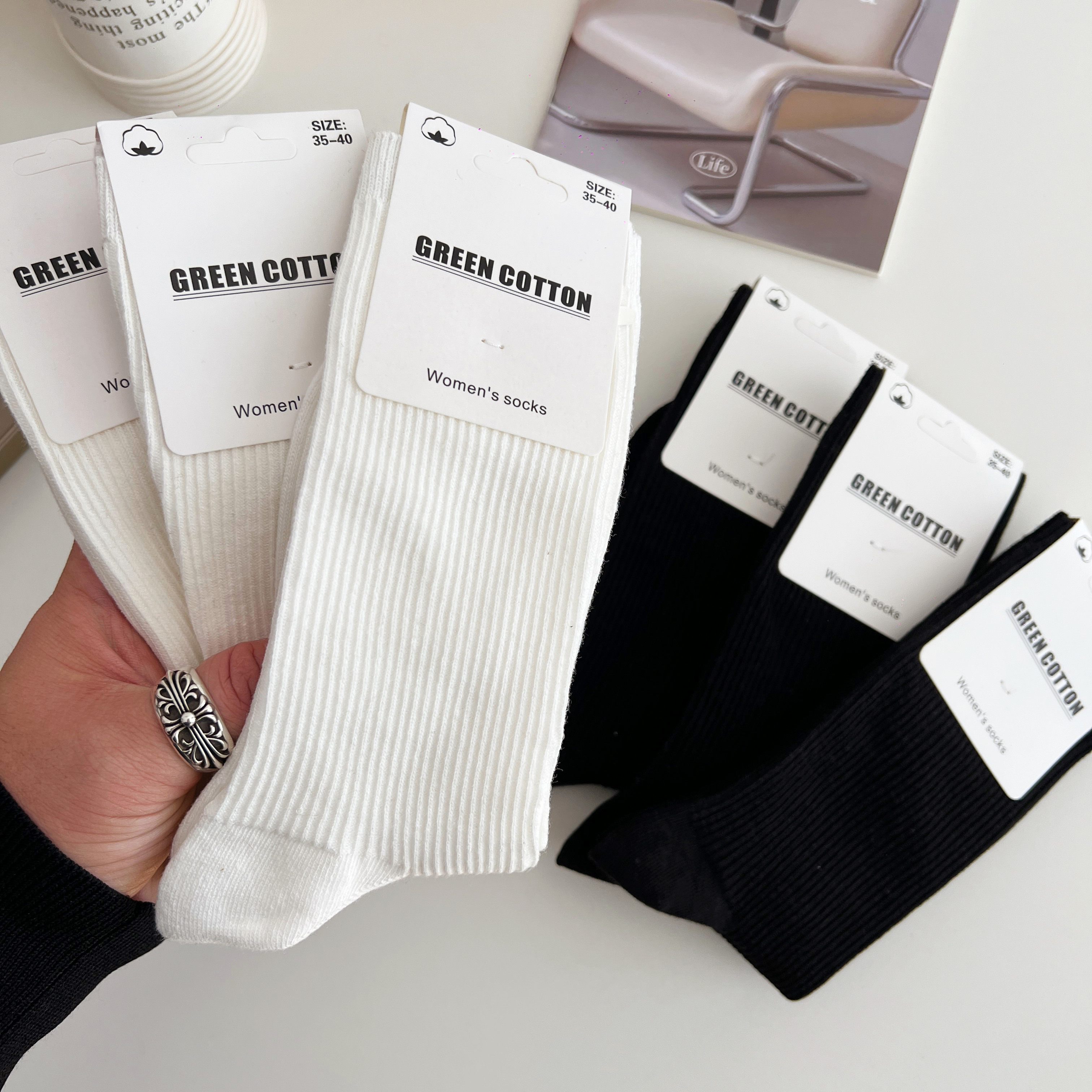 吸汗女纯棉双针纯棉黑白色百搭