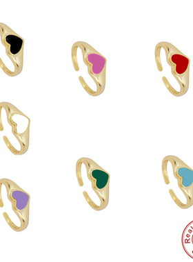 S925纯银爱心滴油开口戒指 跨境热销时尚简约ins风指环创意款戒指