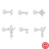 欧美时尚 ins简约花瓣莫桑钻s925纯银螺纹穿刺软骨耳钉16G耳骨钉