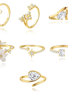 S925纯银镶锆钻蝴蝶开口戒指