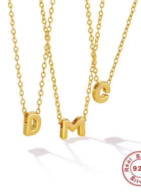 925纯银光面26个英文字母吊坠项链欧美跨境畅销INS轻奢热销锁骨链