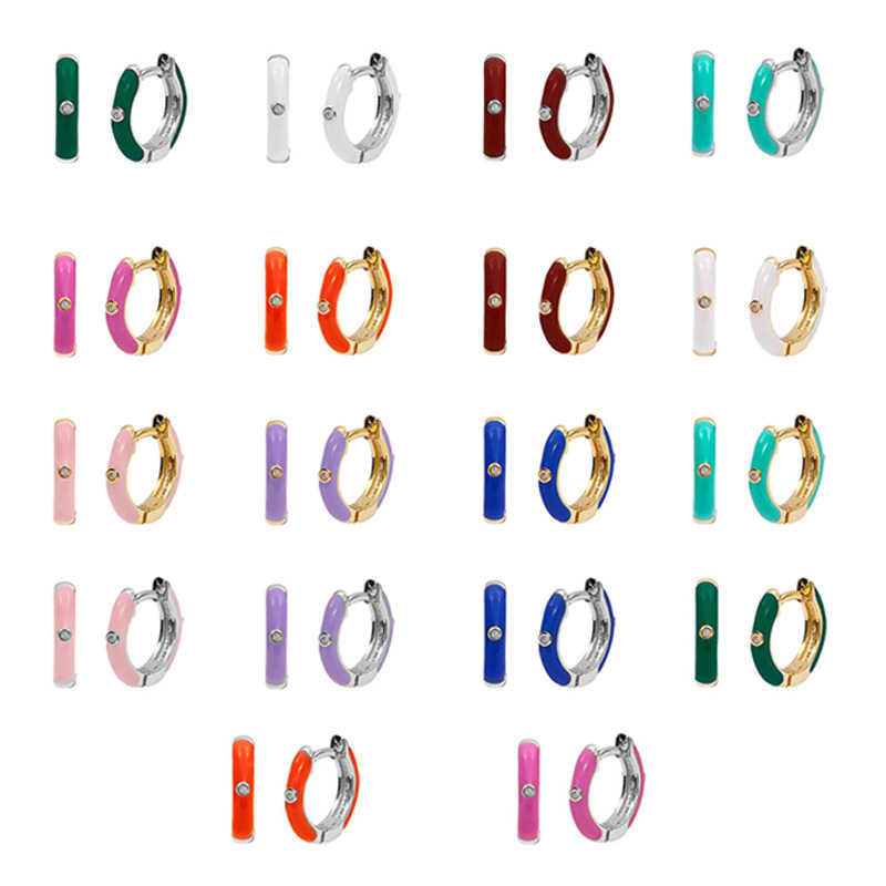 欧美热销黄铜圆形镶钻个性滴油潮流耳扣耳圈耳环韩版珐琅气质耳饰