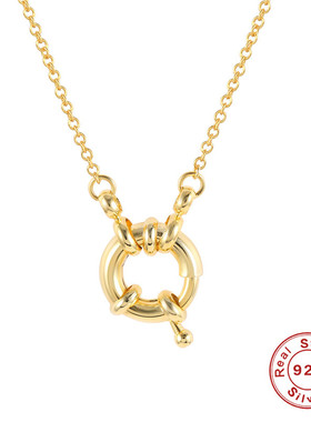 S925纯银创意圆形锁扣吊坠锁骨链欧美跨境时尚简约潮流款项链项饰