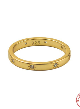 S925纯银创意潮人INS八芒星镶石戒指速卖通热销时尚极简食指戒指