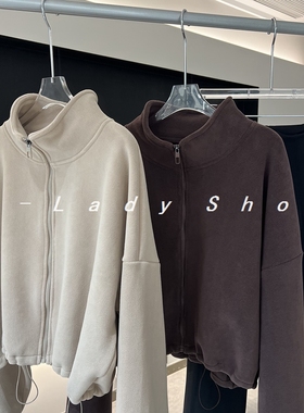 美拉德欧美feel羊羔绒卫衣  奥粒绒短款保暖运动外套