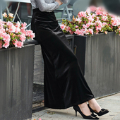 丝绒半身裙时尚 A字裙子 通勤气质显瘦黑色加绒高腰大码 长款 秋冬款