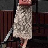 蕾丝风半裙镂空简约后开叉性感气质大码 女纱裙独特长裙白色半身裙