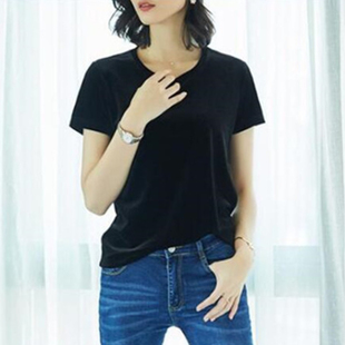 短袖T恤女春夏款高级感时尚洋气正肩大码宽松打底衫高端丝绒上衣