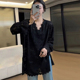 宽松蕾丝上衣 开叉内搭衬衫 黑色蕾丝打底衫 女中长秋冬镂空V领大码