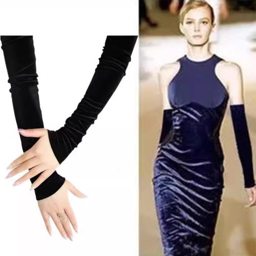 女金丝绒手臂套保暖手套大码袖套