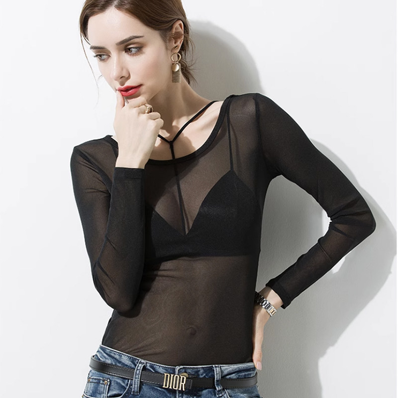 夏季纱衣性感软薄透视网纱女长袖