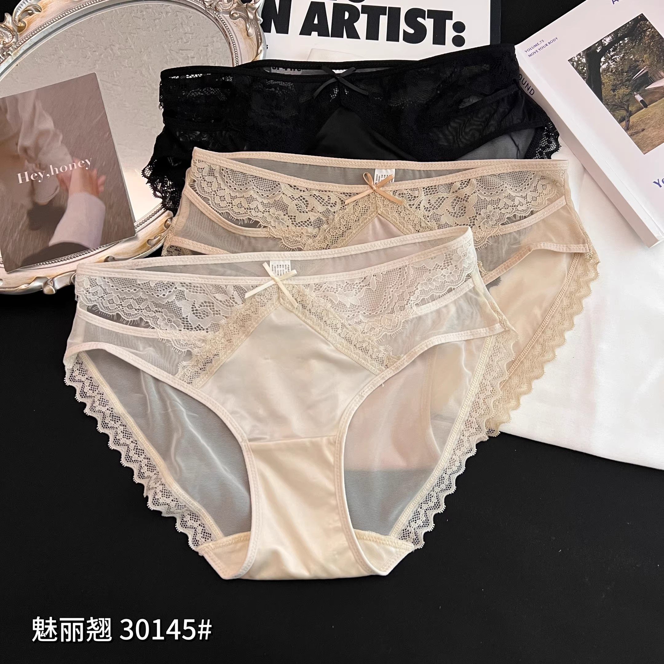 法式蕾丝内裤女性感纯欲低腰镂空网纱轻薄少女三角裤魅丽翘30145,女士内衣/男士内衣/家居服,女三角裤,淘宝优惠券,粉丝福利购,淘宝优惠卷