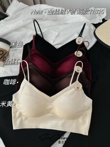 黛美芮11815早秋款丝绒美背小吊带背心固定杯带胸垫小胸聚拢抹胸