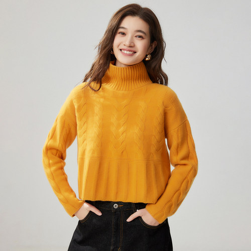 秋冬高领麻花保暖羊绒衫女款毛衣