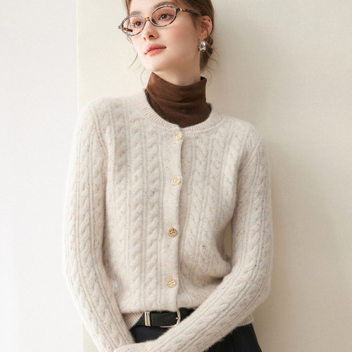 MORO线山羊绒女圆领慵懒开衫