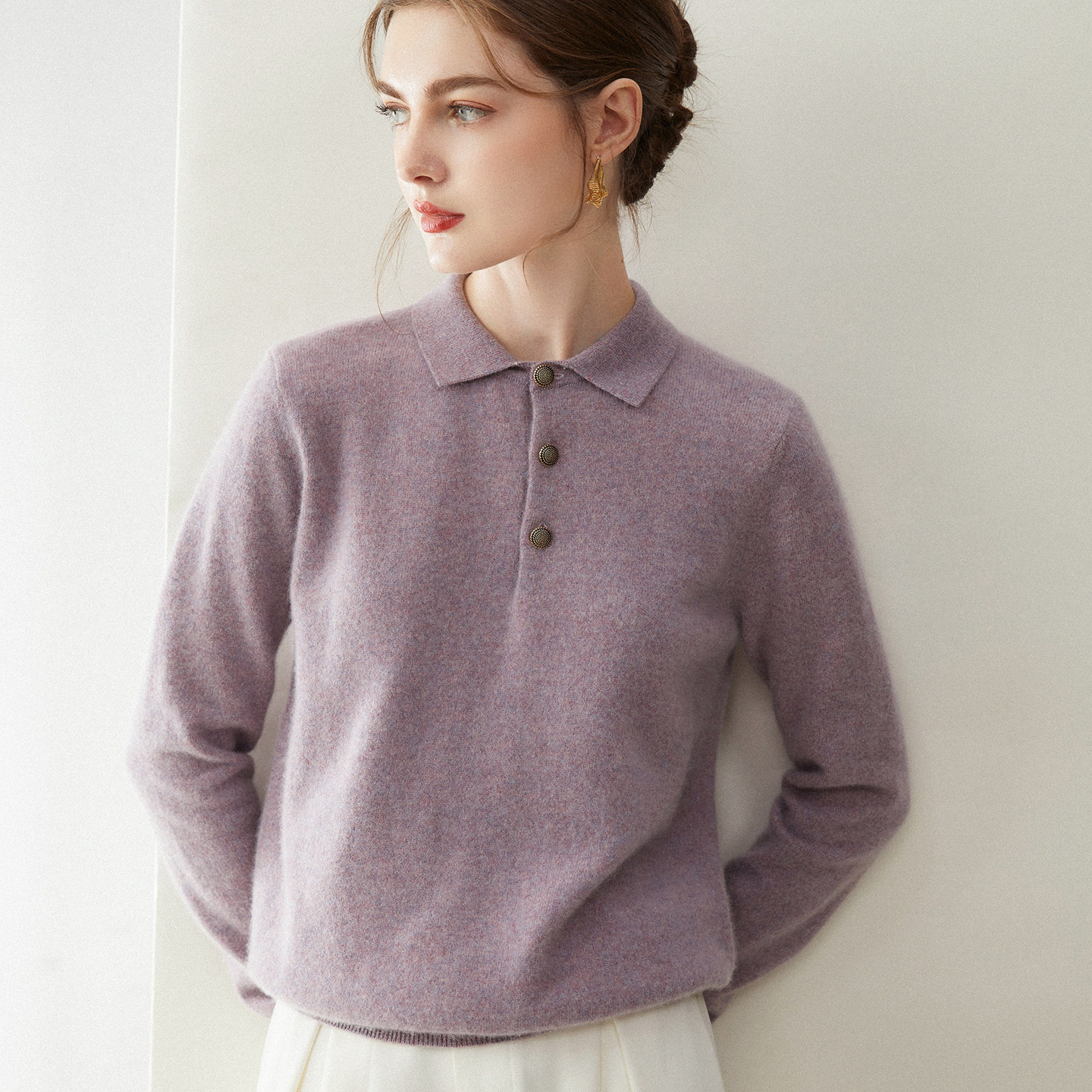 康赛妮~新款100纯山羊绒衫女polo领宽松慵懒风针织打底衫毛衣内搭,女装/女士精品,羊绒衫,淘宝优惠券,粉丝福利购,淘宝优惠卷