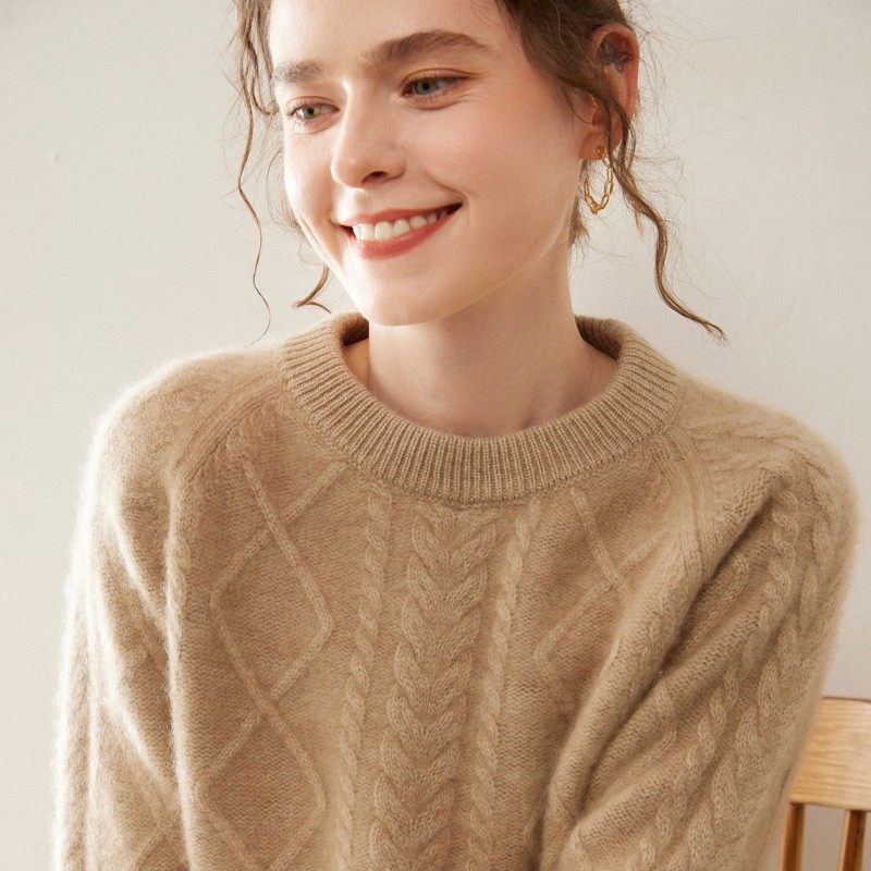 30%~含量冬羊绒衫女三股插肩圆领针织打底衫宽松上衣内搭毛衣保暖,女装/女士精品,羊绒衫,淘宝优惠券,粉丝福利购,淘宝优惠卷