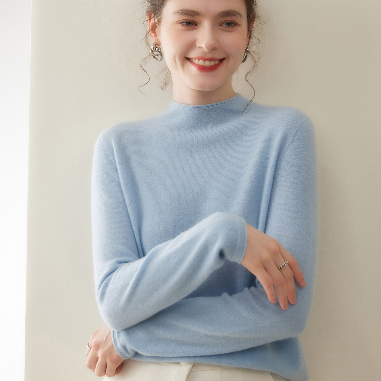 30%~含量山羊绒衫女卷边半高领纯色宽松显瘦针织打底内搭毛衣上衣,女装/女士精品,羊绒衫,淘宝优惠券,粉丝福利购,淘宝优惠卷