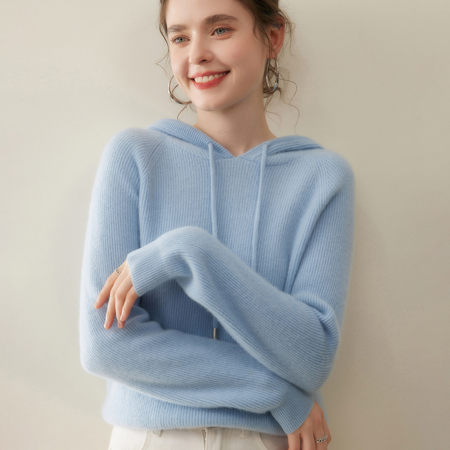 30%~含量山羊绒衫女连帽系带毛衣宽松大码针织帽衫外套,女装/女士精品,羊绒衫,淘宝优惠券,粉丝福利购,淘宝优惠卷