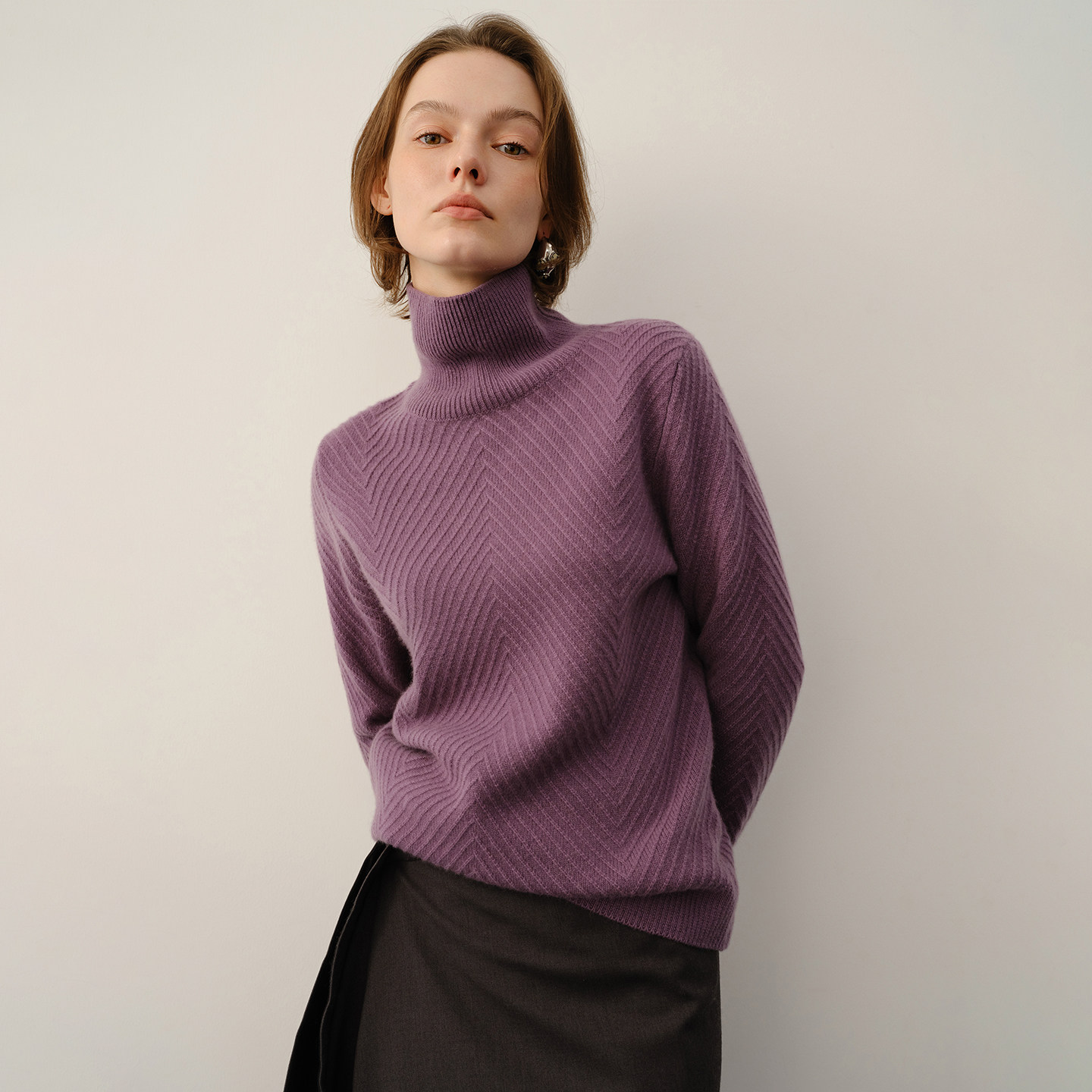 康赛妮立体水波纹高领纯山羊绒衫女长袖套头百搭针织毛衣打底上衣,女装/女士精品,羊绒衫,淘宝优惠券,粉丝福利购,淘宝优惠卷