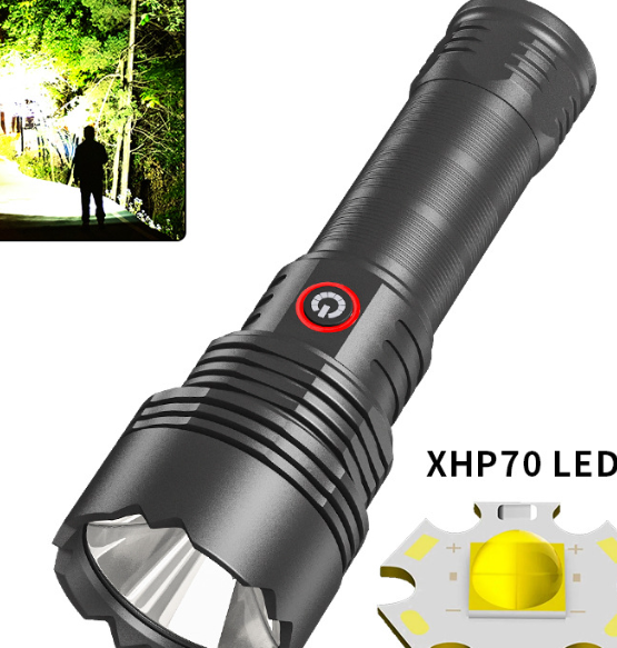 LED XHP70强光手电筒TYPE-C充电户外超亮铝光杯定焦手电筒