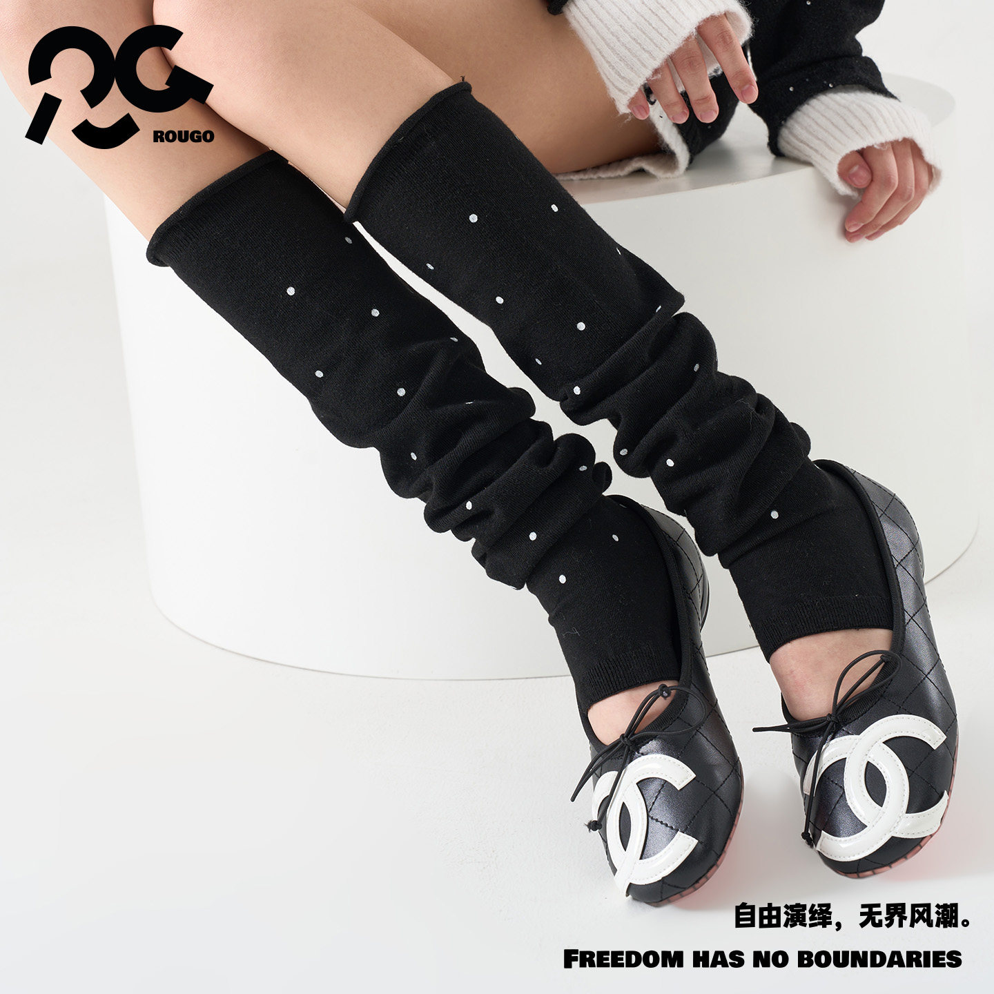 Rougo罗口含羊绒波点踩脚中筒袜套秋冬季堆堆袜子女2025新款腿套