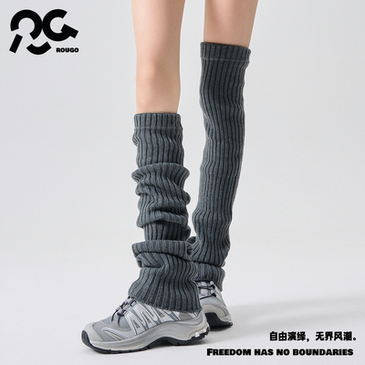 Rougo罗口70cm长筒羊毛针织堆堆袜套过膝秋冬保暖腿套配鲨鱼裤