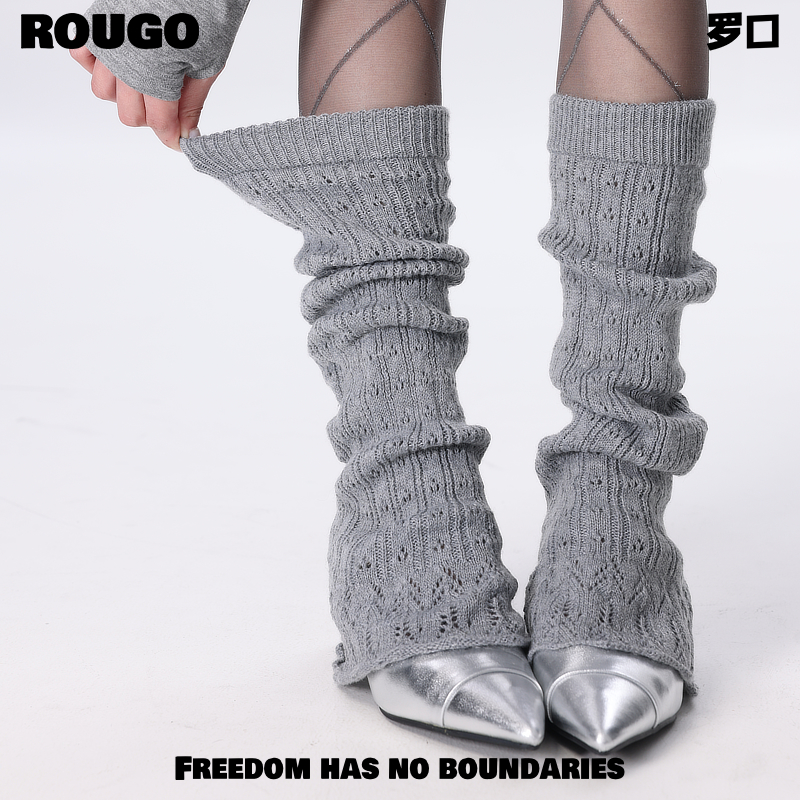 Rougo罗口喇叭型灰色针织袜套堆堆袜套女y2k腿套亚文化辣妹春秋