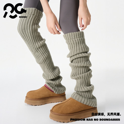 Rougo罗口70cm长筒堆堆针织袜套过膝袜子女秋冬护膝腿套y2k保暖