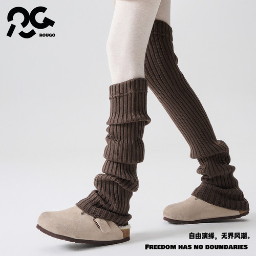 Rougo罗口羊毛70cm长筒堆堆针织袜套过膝袜子女秋冬护膝腿套y2k