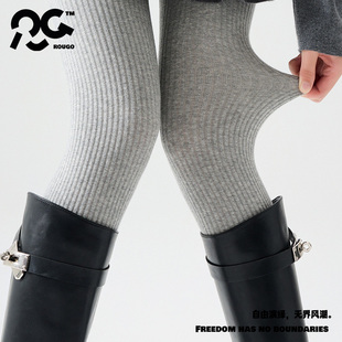 Rougomiu系灰色格雷系连裤袜女秋冬丝袜坑竖条纹打底裤袜显瘦加长