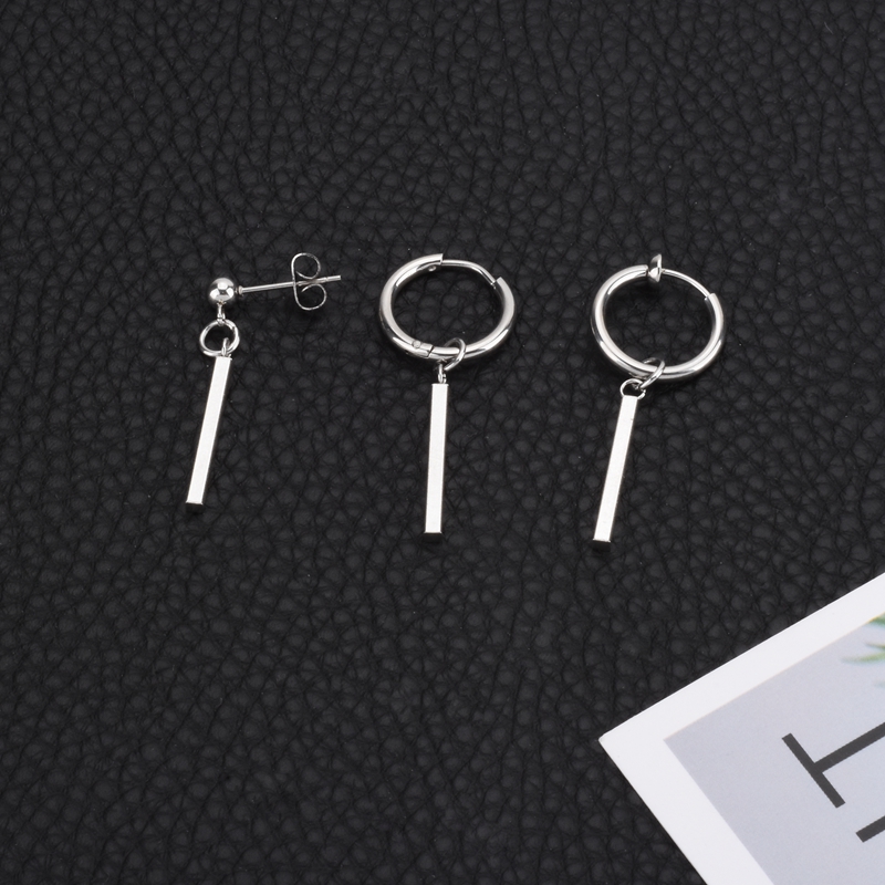 港风女孩金属耳钉个性一字耳圈潮流男士耳环钛钢无耳洞耳夹不掉色
