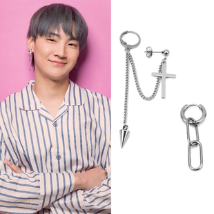 GOT林在范同款 十字架尖锥耳链耳骨夹钛钢耳饰原宿风耳环嘻哈耳夹