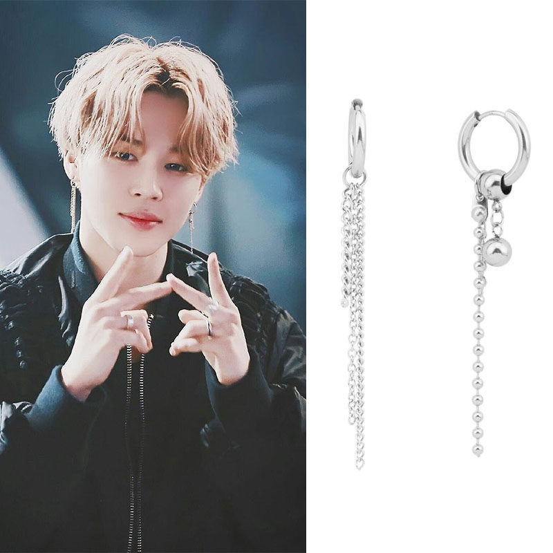 防弹的少年团朴智旻不对称耳环男耳圈ins小众潮人耳饰无洞耳夹女